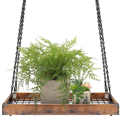 Lilybud--lily Plant Hanger Indoor Outdoor, 16" Large Hanging Planters for Indoor Plants Hanging Plant Holder Wood Metal Hanging Plant Shelf Large Hanging Baskets for Plants Outdoor Window Ceiling