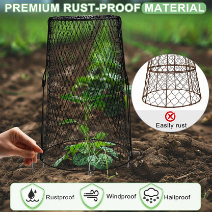 5 Pcs 17.7" Tall Garden Cloches for Plants, 5.9" Long Legs Ground Stakes Plant Cages Stackable Storage, Rustproof Plants Chicken Wire Cloche Plant Protectors from Animals for Squirrels, Rabbits, Deers