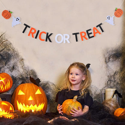 Halloween Trick or Treat Banner- Ghost &Pumpkin Banner for Party Supplies,Hallows Eve Happy Halloween Party Decor Supplies