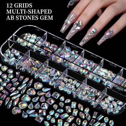 FANDAMEI Nail Charms, Nail Rhinestones Kit with 8 Boxes of Nail Gems, 3D Charms for Nails, Colorful Clear Flatback Rhinestones, Multi Shape Pearls Jewels Crystals for Craft
