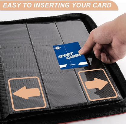 Trading Card Binder, Card Binder Album Folder Book Fit for MTG Baseball Football Sports Cards, Easy to Use Card Collection Binder (Red, 432 Pockets)