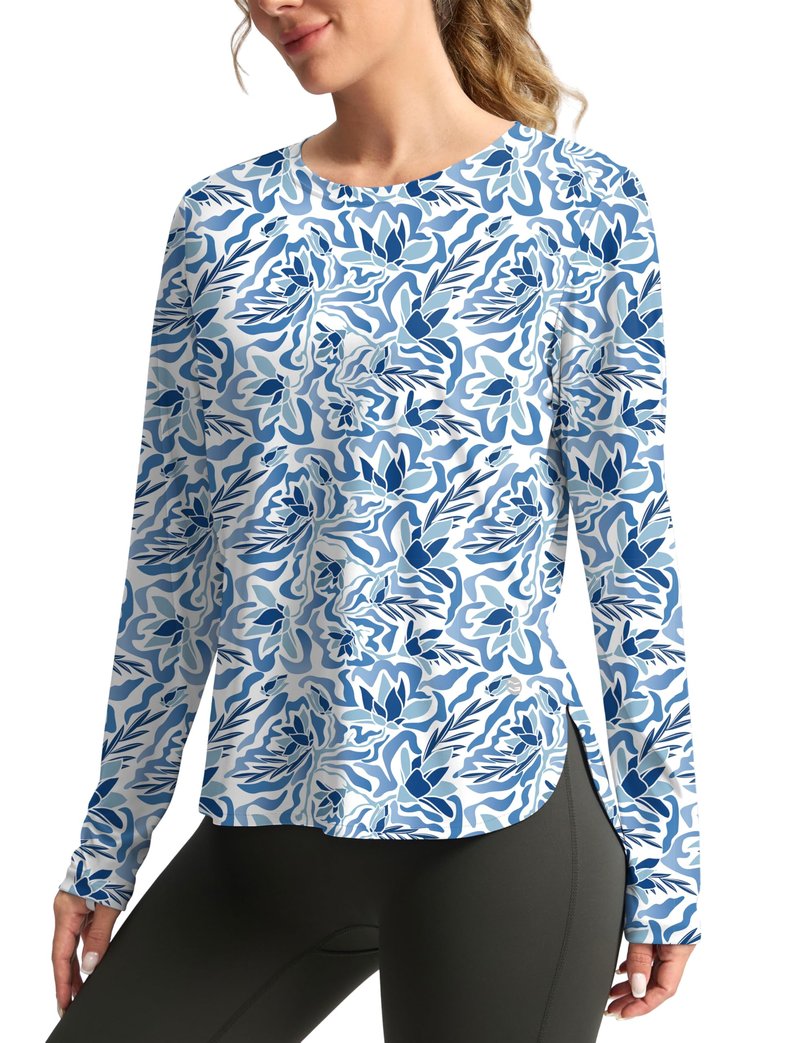 Women's Sun Shirts UPF 50+ Long Sleeve UV Protection Shirt Lightweight Quick Dry Workout Hiking Tops for Women(Peri Blue Freesia,L)
