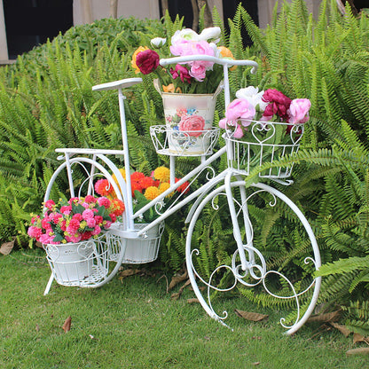 yerealye Metal Bicycle Plant Stand, Outdoor/indoor Decorative Flower Rack Bike Shape Planter Flower Holder with 4 Baskets for Patio, Garden, Balcony, Yard, Home Decor Ornament(108x70cm(42x27), Green)