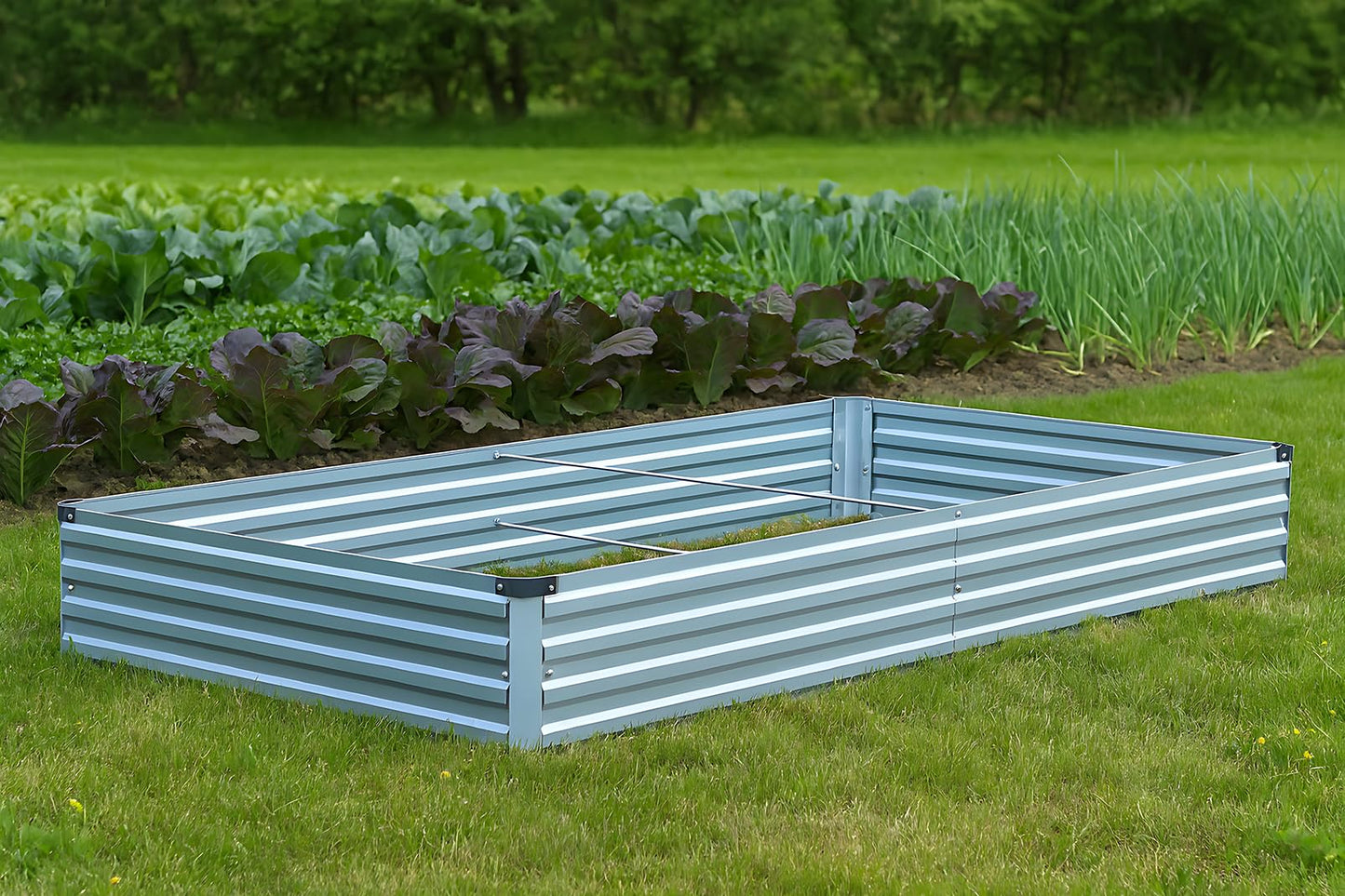 Meberam 2 Pack 6x3x1FT Galvanized Raised Garden Bed Kit, Outdoor Metal Planter Box for Vegetables, Bottomless Rectangular Gardening Bed with Support Rods, Tool-Free Assembly, Gray