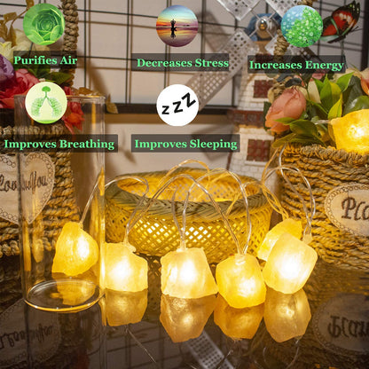 HeaHap Himalayan Salt String Lights with Switch, 20 Natural Salt Block LED Light with USB Interface Suitable for Decorating Home, Bedrooms, Fireplaces（Total Length: 11.5 Feet）
