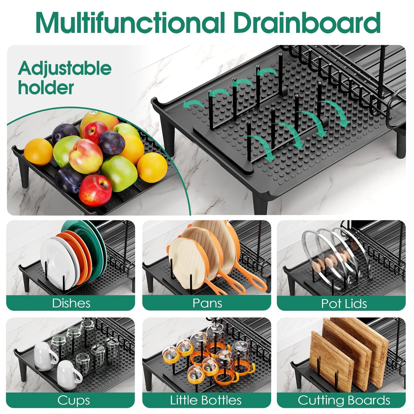 Extendable Dish Drying Rack for Kitchen Counter, Large Expandable Dish Rack with Multifunctional Drainboard for Pan Pot, Collapsible dish drainer, Foldable Plate Strainer for Home Countertop Storage