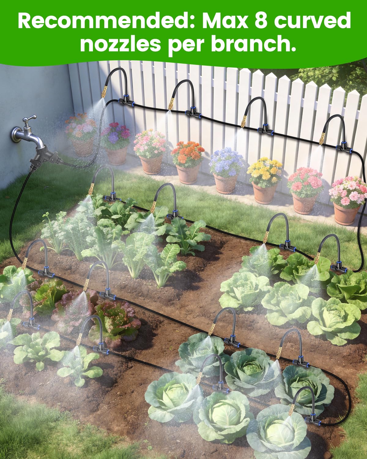 Landtouch 120FT Drip Irrigation System for Garden with 18 Nozzles –360° Adjustable Misting Nozzles, Quick-Connect Design, Ideal for Raised Beds, Lawns, Greenhouses & Outdoor Cooling