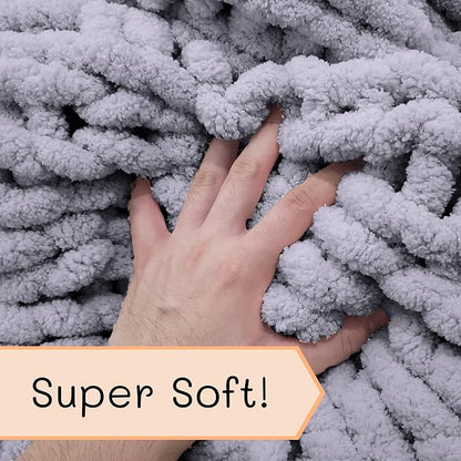 Adyrescia Chunky Knit Blanket Throw | 100% Hand Knit with Jumbo Chenille Yarn (40"x50", Lilac Gray)