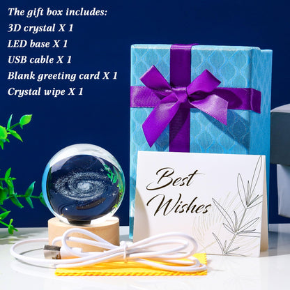 Movdyka 3D Crystal Galaxy Ball Space Decor Lamp Science Astronomy Gifts for Kids, Laser Engraved Galaxy Model Universe Night Light Gift Idea for Graduation Mothers Day Christmas