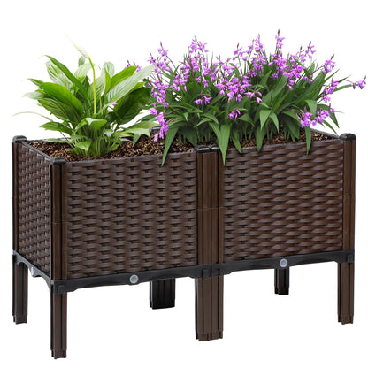Rattan Raised Garden Bed with Legs-Rectangular Elevated Deep Planters for Outdoor Plants, Self Watering Planter Box 32"L x 16"W x 20"H, Rectangular Deep Garden Bed for Vegetables, Flowers, Herbs