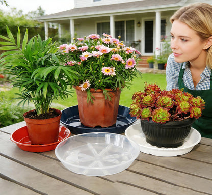 Grjoprt 2 Pack of Plant Saucers 10 Inch, Thick Durable Plastic Plant Drip Trays for Indoors Outdoors, Flower Pot Saucers Water Catcher Tray for Planters, No Holes Drainage Trays (White)