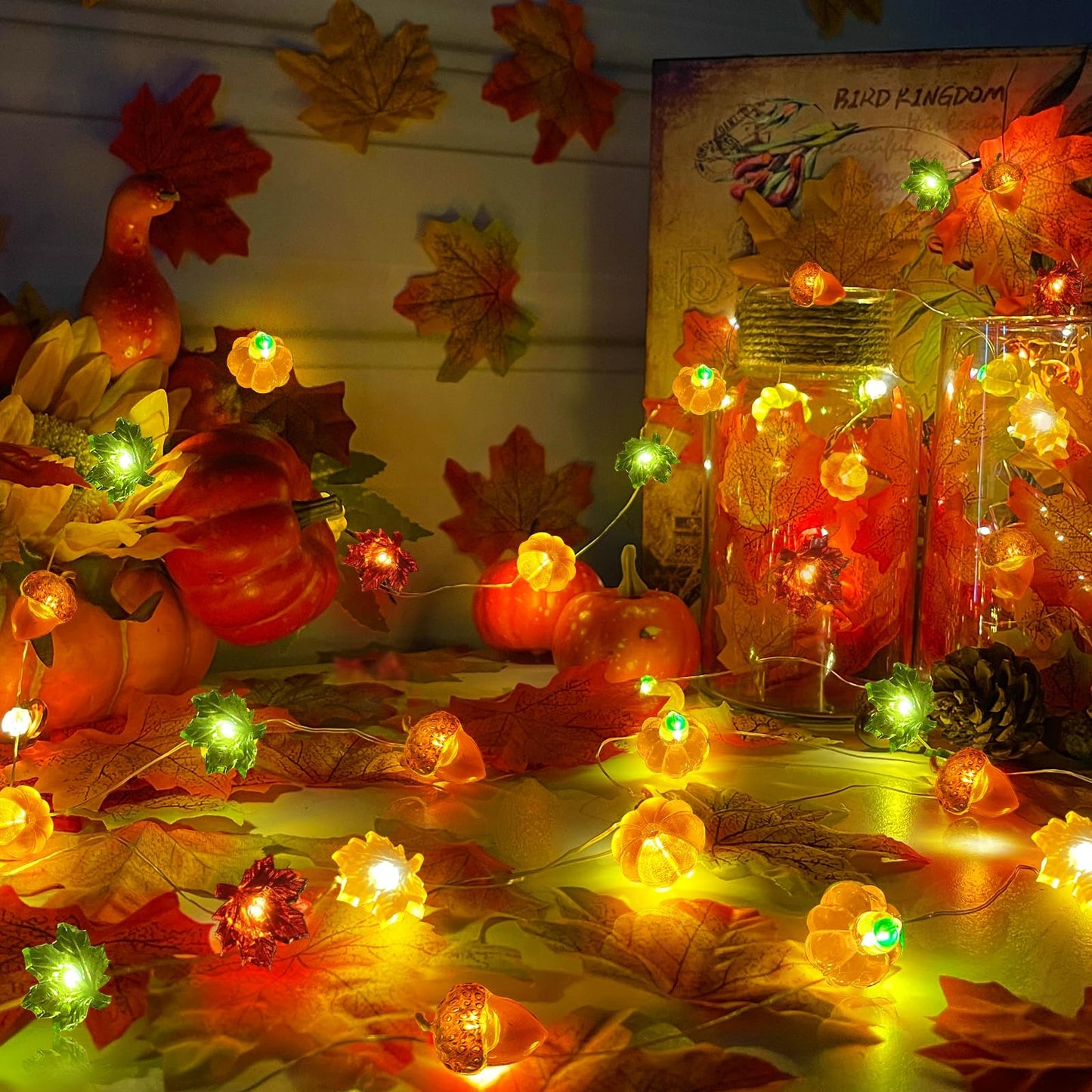 TURNMEON Fall Decor 2 Pack 3D Fall Thanksgiving Pumpkin Lights Total 40LED/13Ft Fall Decorations for Home, 3 in 1 Battery Powered Fall String Lights Halloween Thanksgiving Decor Home Indoor Outdoor