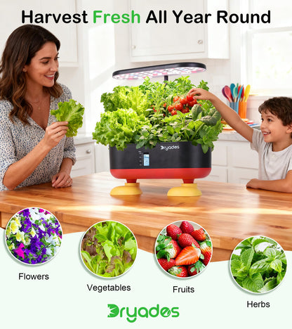 DRYADES 16 Pods Hydroponic Growing System, Indoor Garden with 24W Full-Spectrum LED, Smart Quiet Auto-Watering Herb Planter, Classic Red-Black Gift Design for Home, Office & Holiday