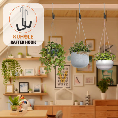 HUHOLE 4 Pack Rafter Hooks for Garage Storage – Heavy Duty Vinyl Coated Large S Hooks (50lb Capacity) – No-Drill Utility Hangers for Hanging Bikes, Ladders, Plants & Hoses on Wood Joists & Beams