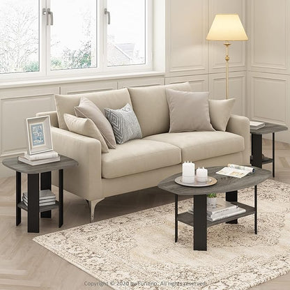 Furinno Simple Coffee Table, 2-Tier Small Coffee Table wih Open Shelf, Side Table, Tabletop with Soft Edges, for Living Room, Home Office, Grey Oak