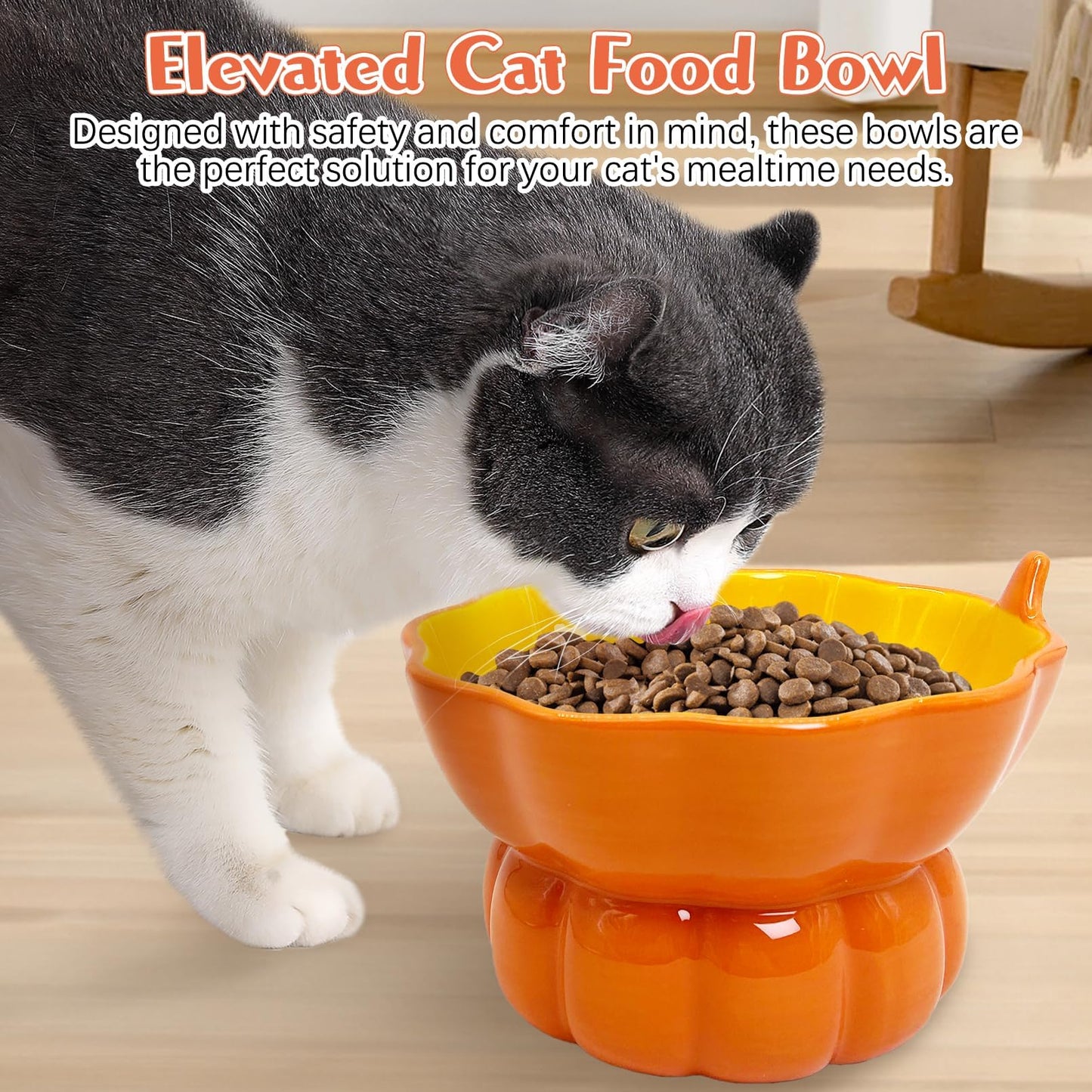 Hamiledyi Ceramic Raised Cat Bowl Tilted 15° Elevated Cat Bowl for Food or Water Anti Vomiting and Whisker Fatigue Cute Pumpkin Shaped Pet Feeder Bowl for Indoor Cats Kitten and Dogs (Orange Pumpkin)