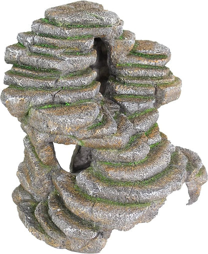Penn-Plax Reptology Shale Scape Step Ledge & Cave Hideout - Durable Resin Reptile Platform for Climbing & Basking -Realistic Rock Decor for Territorial Fish & Reptiles -Blue Camo, 11.8 x 9.5 x 10.5 In