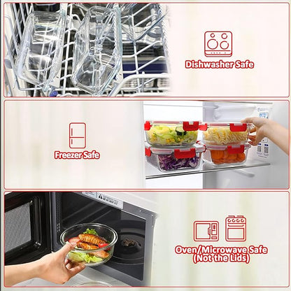 M MCIRCO 30 Pieces Glass Food Storage Containers with Upgraded Snap Locking Lids,Glass Meal Prep Containers Set - Airtight Lunch Containers, Microwave, Oven, Freezer and Dishwasher Friendly, Red