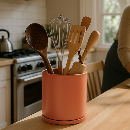 D'vine Dev 360° Rotating Utensil Holder – 7.2" Kitchen Utensil Crock for Countertop, Modern Cooking Tool Organizer for Kitchen Storage & Décor, Pumpkin, 72-X-E-2