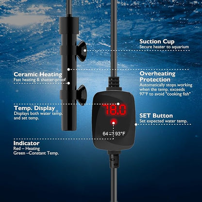 15W Mini Aquarium Heater Betta Heater for 1-3 Gallon Freshwater & Saltwater Tanks, Alumina Ceramic Fish Tank Heater Turtle Heater with Dry-Run & Overheat Protection