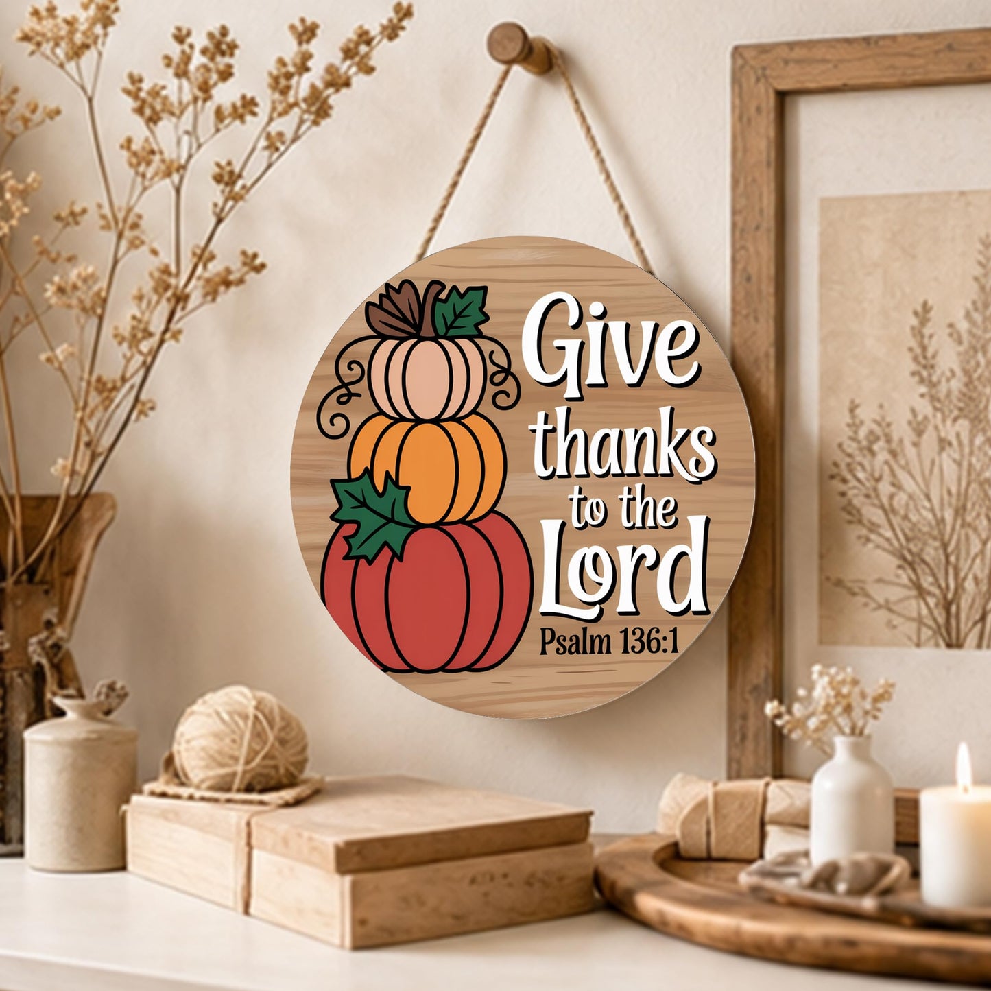 Fall Decorations for Home Fall Door Decor Give Thanks to The Lord Pumpkin Wall Decor Pumpkin Hanging Sign