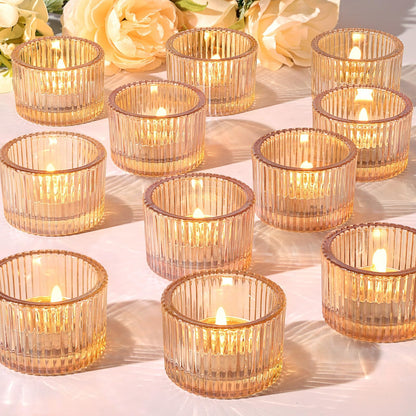 HAVITI 24 Pack Tealight Gold Candle Holders, Votive Tea Light Candle Holder Glass for Gold Centerpieces Fall Wedding Table Decor, Party Supplies, Home Decor