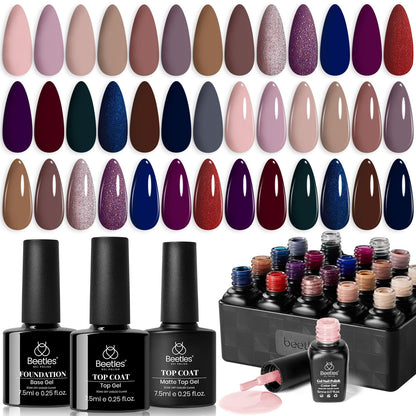 Beetles Halloween Gel Nail Polish - 39 Pcs Jelly Nail Set Glitter Changing Nail Polish Kit Treasure Box Collection with 3Pcs Base Matte and Glossy Top Soak Off Nails