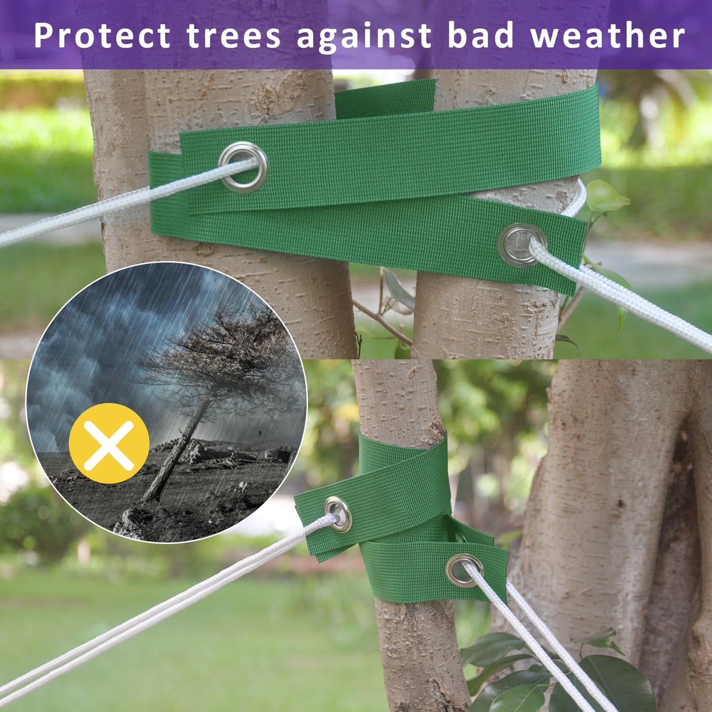 Tree Straps for Staking, 20 PCS Tree Support Straps for Newly Planted Saplings and Hurricane Protection, Tree Straightening Ties Green