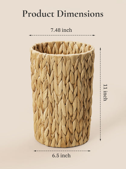 UBBCARE Wicker Trash Can, Small Waste Basket for Bathroom Office Bedroom, Water Hyacinth Trash Bin, Round 2 Gallon