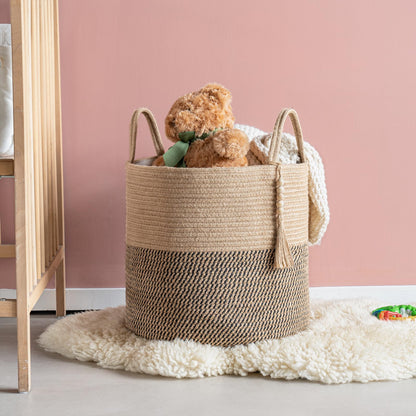 Mkono Woven Storage Basket Decorative Rope Basket and Macrame Hanging Shelves Boho Wall Decor Set of 3