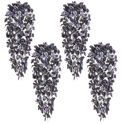 BLEUM CADE Fake Hanging Plants, 4pcs Artificial Hanging Plant, Faux Deep Purple Vines Hanging Plant for Wall Home Living Room Indoor Outdoor Halloween Decor (No Baskets)