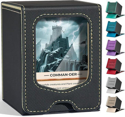 Fabmaker Deck Box Compatible with MTG Commander, (patent Pending) Magnetic Trading Card Storage Box with Comman-der, Fits 100 Double-Sleeved Cards, Card Box Compatible with Magic the Gathering, Beige