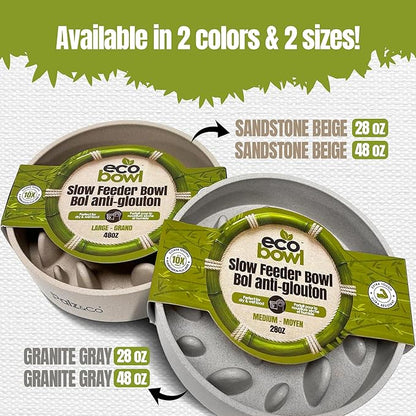 Palz&Co EcoBowl Slow Feeder for Dogs & Cats, 48 oz Gray - Natural Bamboo Puzzle Pet Bowl with Non-Slip Base for Slower Eating & Better Digestion, Dishwasher Safe