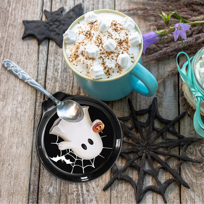 JarThenaAMCS 2Pcs 4.7inch Halloween Spoon Rest Black White Orange Ghost Pumpkin Small Coffee Spoon Holder for Halloween Bar Coffee Station Accessories