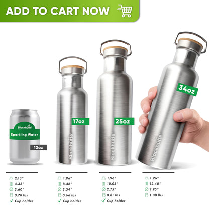 Blockhütte Vacuum Insulated Stainless Steel Water Bottle I 25 oz I Wide Mouth Metal Bottle for hot and cold drinks I BPA-Free I for Travel, School I Kids, Adults, Water Canteen, Sports, flask