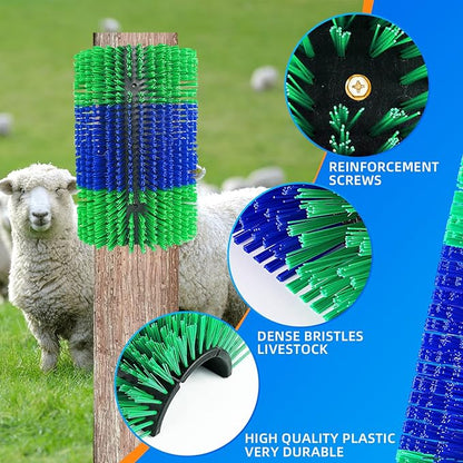 Extra Large Size Livestock Scratching Brush, Upgraded Horse/Goat/Cow/Cattle Scratcher Brush for Grooming, Itch Relief Horse Scratcher Brushes Kit with Two Sets of Mounting Screws(1-Pack,Green)