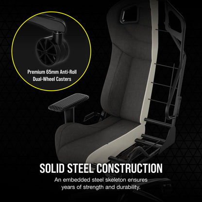 Corsair T3 Rush Fabric Gaming Chair (2023) – Racing-Inspired Design – Soft Fabric Exterior – Padded Neck Cushion – Memory Foam Lumbar Support – Adjustable Seat Height – Charcoal