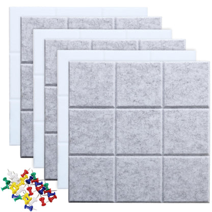 Uoisaiko Large Felt Board Tiles for Wall with 30 Push Pins, 11.8"x11.8" Pack of 6 Pin Board Notice Boards for Home Office Kitchen, Bulletin Board Wall Tiles for Photos Memos (Grey+White, 6 Pack)