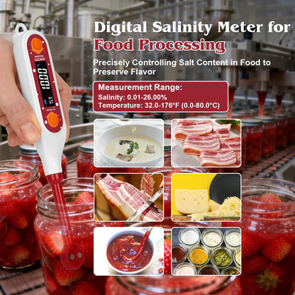 GIDIGI Salinity Meter Food Digital Salt Tester Portable Salinometer Reader Measure Salt in Fermenting Hot Soup Cooking Water Salty Food Liquid EC TDS Meter Hydrometer for Lab Water Test Aquaculture