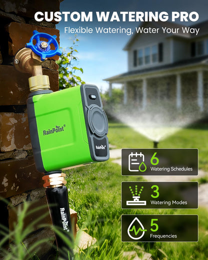 RAINPOINT WiFi Water Timer for Garden Hose, WiFi Sprinkler Controller, Smart Hose Timer Valve, Automatic Drip Irrigation System/Rain Delay for Garden/Lawn/Yard (Brass Inlet, WiFi Gateway)