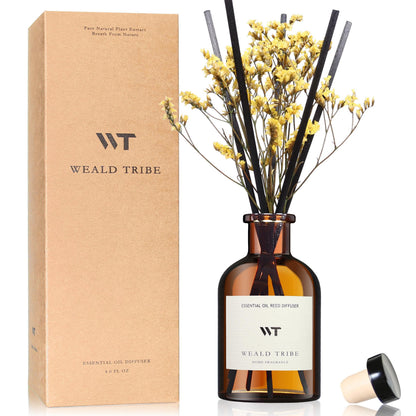 WEALD TRIBE Flower Reed Diffuser Set Vanilla Cinnamon Scent for Bathroom Air Fresheners | 4.0 fl oz Essential Oils with Sticks Home Fragrance Defusers | House Bedroom Office Shelf Decor & Gift