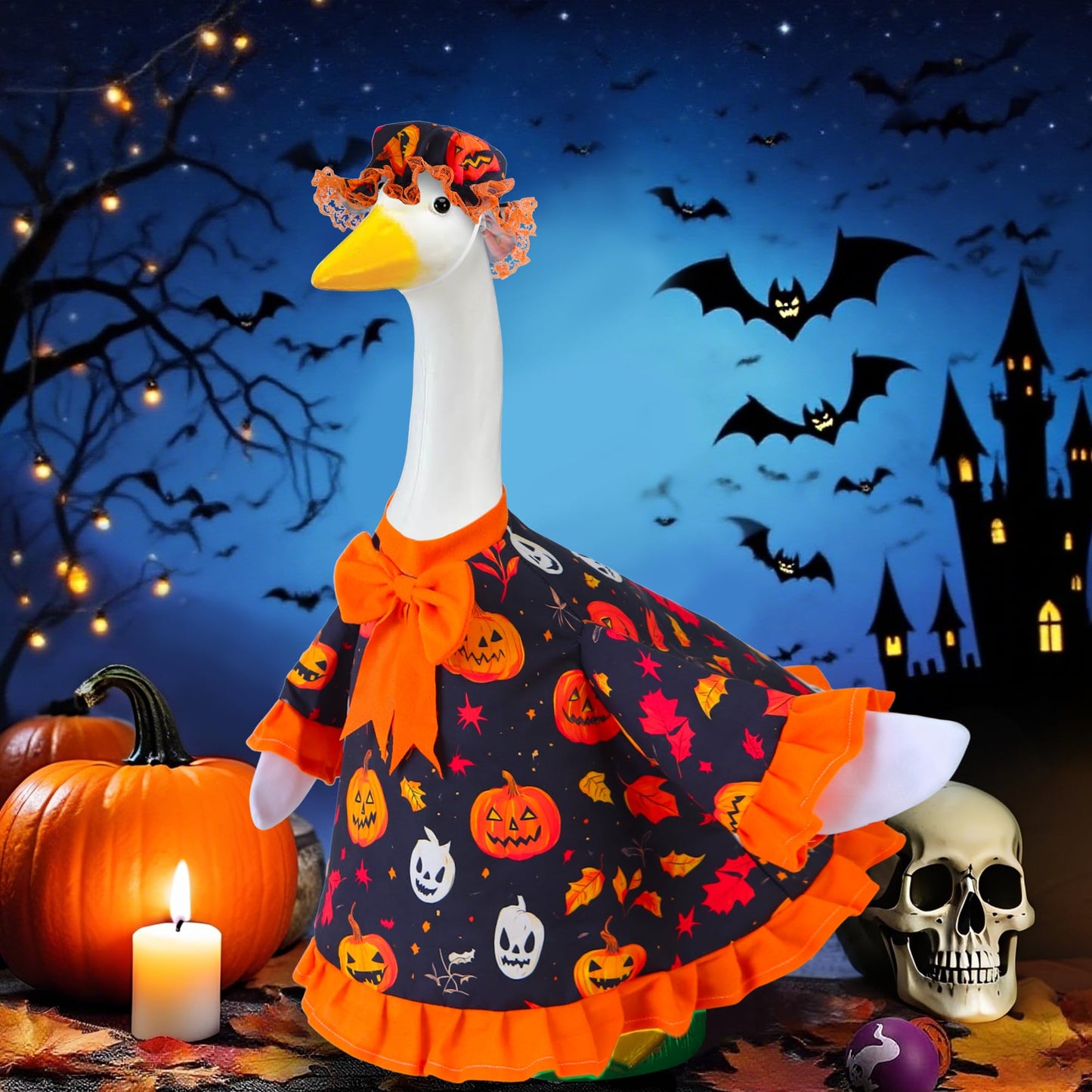Muximud Halloween Goose Outfit for Porch Goose 23" Cement Statue Clothing - Halloween Outdoor Decoration for Patio Yard Lawn