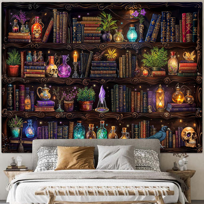 Spenlife Witch Bookshelf Tapestry Wall Decorative Tapestry Bookshelf Tapestries Wall Hanging for Bedroom Living Room Decor C 44"x60"