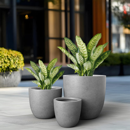 Kante Round Concrete Planter Set of 3, Large Outdoor Indoor Plant Pots with Drainage Hole, 10/14/18-Inch Diameter Flower Pots for Patio, Garden and Home, Gray