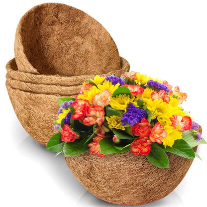 TigeJoy Coco Coir Liners for Hanging Baskets 12inch 4PCS, 100% Natural Coco Fiber Planter Insert, Round Thick Coconut Liners for Garden Plants Flower Vegetable Pot Flowerpot Replacement Liner