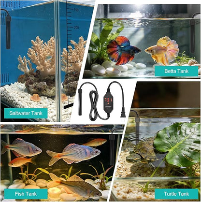 YOFOTHS Mini Aquarium Heater Alumina Ceramic, 25W Digital Display Thermostat, Compact Thumb-Size Fish Tank Heater with Temperature Control for 3-5 Gallon Betta Tanks (25W)