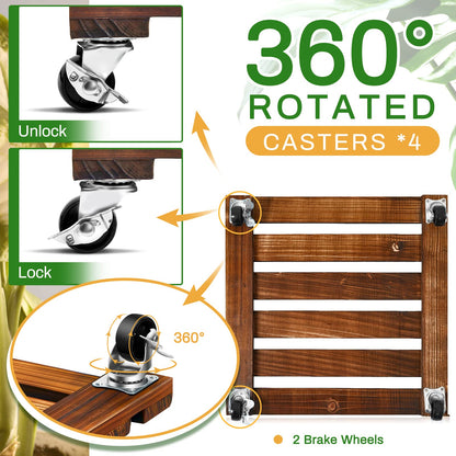 Taiyin 2 Pack 16 Inch Wooden Plant Stand with Lockable Wheels 220 Lbs Heavy Duty Plant Stand with Casters Strong Roller Dolly Base for Outdoor Indoor