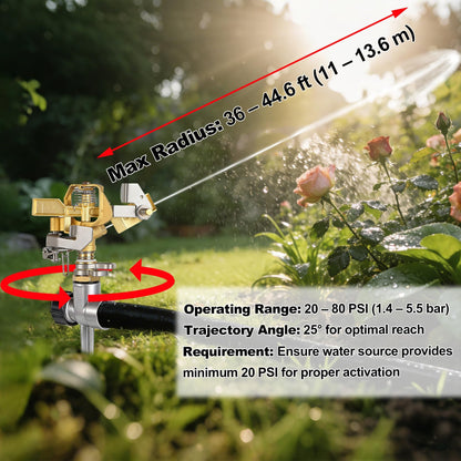 Triumpeek 2 Packs Impact Sprinkler on Spike Base, Heavy Duty Brass Water Sprinkler Head with Aluminum Alloy Stand, Adjustable 360 Degree Large Area Irrigation Sprinkler for Yard Lawn Patio Garden
