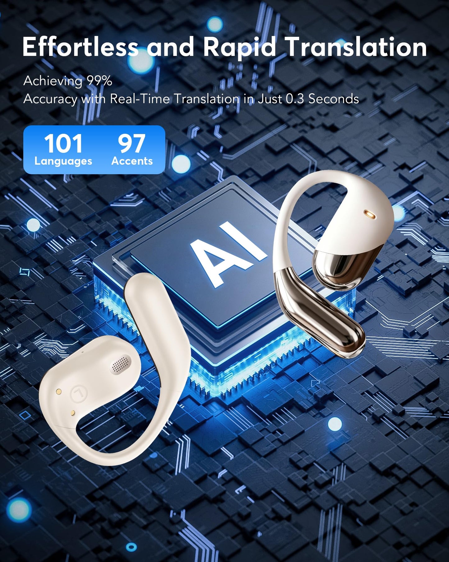 Paekole H5 AI Translation Earbuds: Real-Time 2-Way Language Translator Device (198+ Languages) for Face-to-Face & Travel, Bluetooth Headphones, Audifonos Traductores - Rust & White