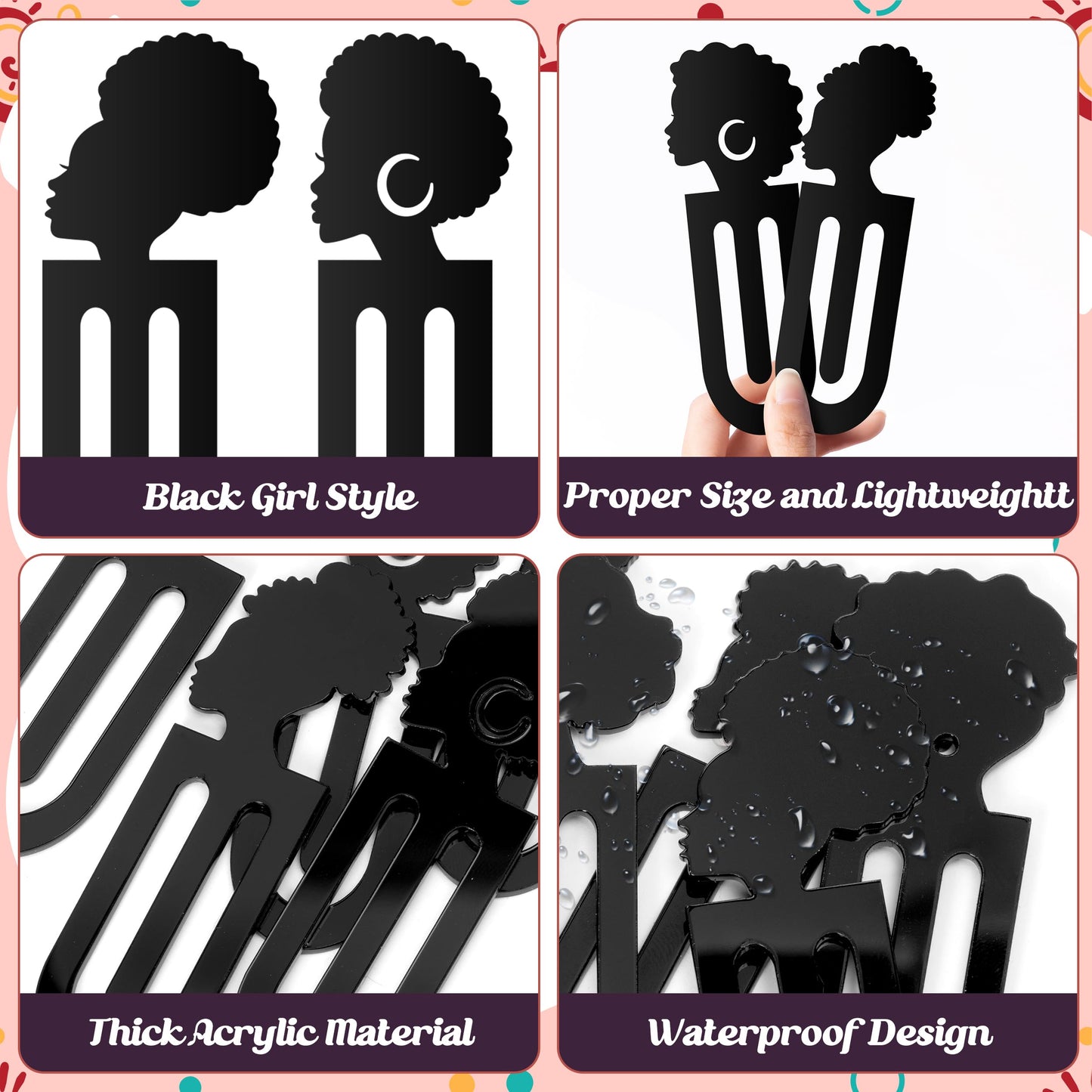 Laffact 18Pcs Black Girls Read Acrylic Plastic Marker Bookmarks for Reader